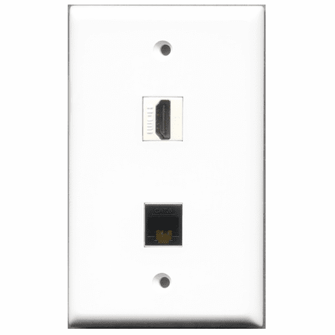 RiteAV - 1 Port HDMI 1 Port Cat6 Black  Wall Plate White