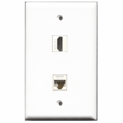 RiteAV - 1 Port HDMI 1 Port Cat6 White  Wall Plate White