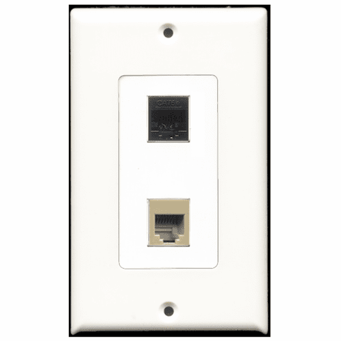 RiteAV - 1 Port Phone RJ11 RJ12 Beige 1 Port Cat5e Black Decora Type Wall Plate