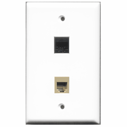 RiteAV - 1 Port Phone RJ11 RJ12 Beige 1 Port Cat5e Black  Wall Plate