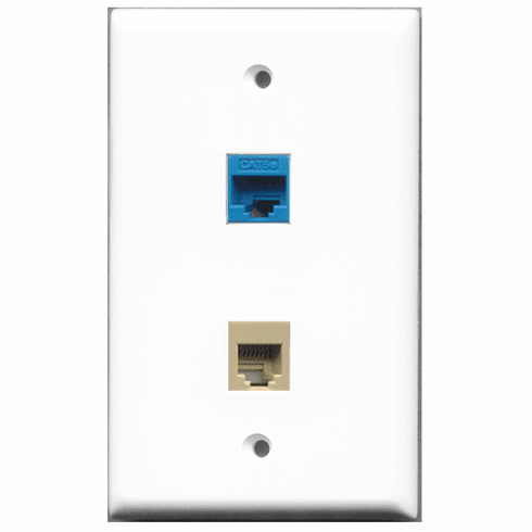 RiteAV - 1 Port Phone RJ11 RJ12 Beige 1 Port Cat5e Blue  Wall Plate