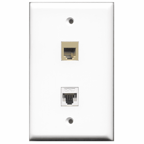 RiteAV - 1 Port Phone RJ11 RJ12 Beige - 1 Port Cat5e Ethernet White  Wall Plate White