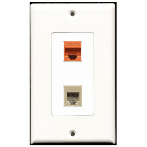 RiteAV - 1 Port Phone RJ11 RJ12 Beige 1 Port Cat5e Orange Decora Type Wall Plate
