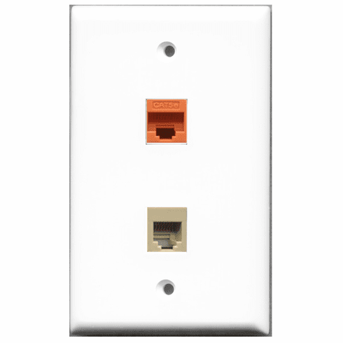 RiteAV - 1 Port Phone RJ11 RJ12 Beige 1 Port Cat5e Orange  Wall Plate