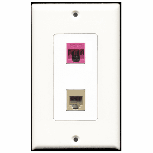RiteAV - 1 Port Phone RJ11 RJ12 Beige 1 Port Cat5e Pink Decora Type Wall Plate