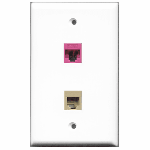 RiteAV - 1 Port Phone RJ11 RJ12 Beige 1 Port Cat5e Pink  Wall Plate