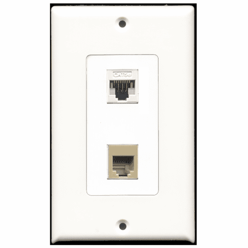 RiteAV - 1 Port Phone RJ11 RJ12 Beige 1 Port Cat5e White Decora Type Wall Plate