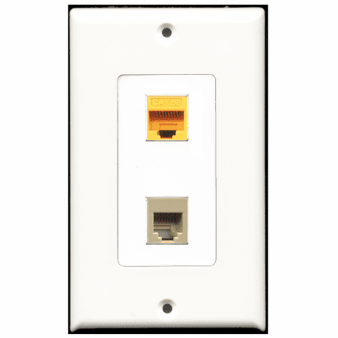 RiteAV - 1 Port Phone RJ11 RJ12 Beige 1 Port Cat5e Yellow Decora Type Wall Plate