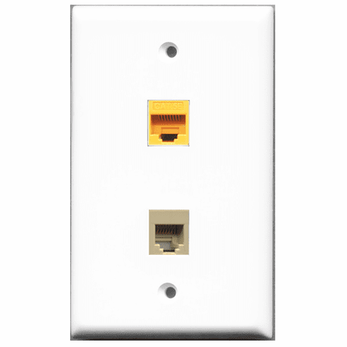 RiteAV - 1 Port Phone RJ11 RJ12 Beige 1 Port Cat5e Yellow  Wall Plate