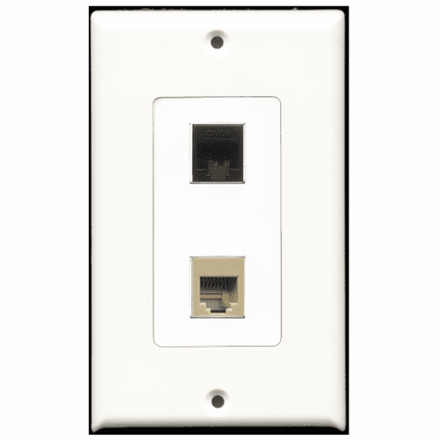 RiteAV - 1 Port Phone RJ11 RJ12 Beige 1 Port Cat6 Black Decora Type Wall Plate