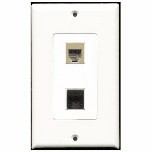 RiteAV - 1 Port Phone RJ11 RJ12 Beige 1 Port Cat6 Black  Wall Plate Decora White