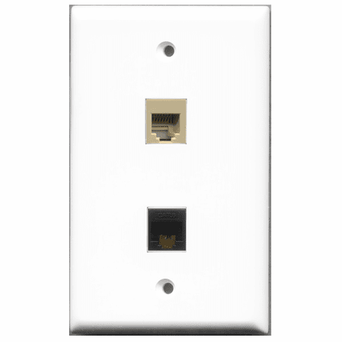 RiteAV - 1 Port Phone RJ11 RJ12 Beige 1 Port Cat6 Black  Wall Plate White