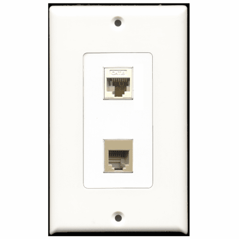 RiteAV - 1 Port Phone RJ11 RJ12 Beige 1 Port Cat6 White Decora Type Wall Plate