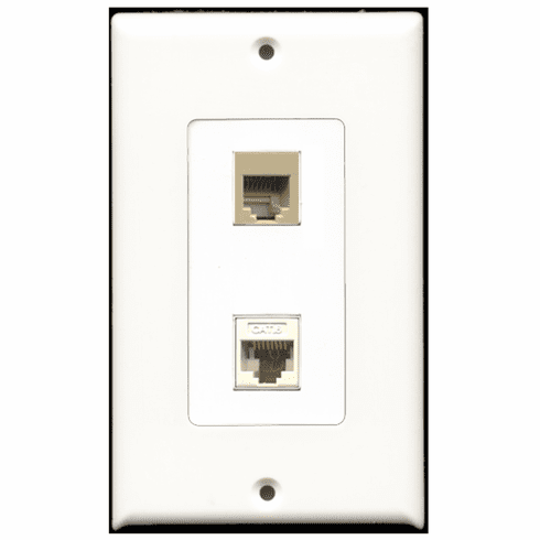 RiteAV - 1 Port Phone RJ11 RJ12 Beige 1 Port Cat6 White  Wall Plate Decora White