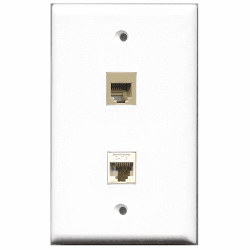 RiteAV - 1 Port Phone RJ11 RJ12 Beige 1 Port Cat6 White  Wall Plate White