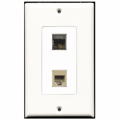 RiteAV - 1 Port Phone RJ11 RJ12 Beige 1 Port Shielded Cat6 Decora Type Wall Plate