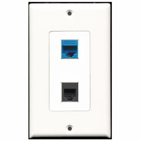 RiteAV - 1 Port Phone RJ11 RJ12 Black 1 Port Cat5e Blue Decora Type Wall Plate