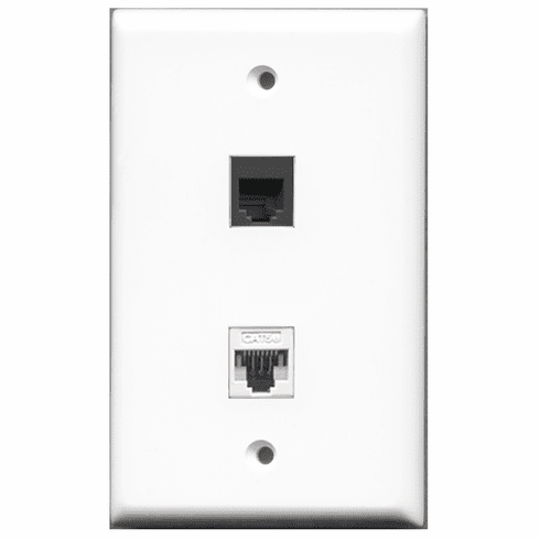 RiteAV - 1 Port Phone RJ11 RJ12 Black - 1 Port Cat5e Ethernet White  Wall Plate White