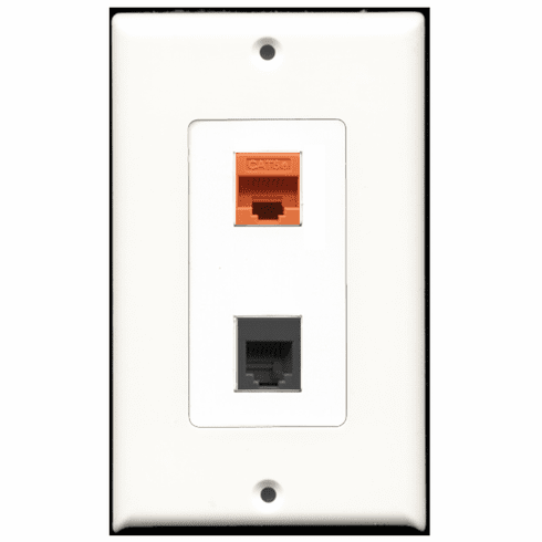 RiteAV - 1 Port Phone RJ11 RJ12 Black 1 Port Cat5e Orange Decora Type Wall Plate