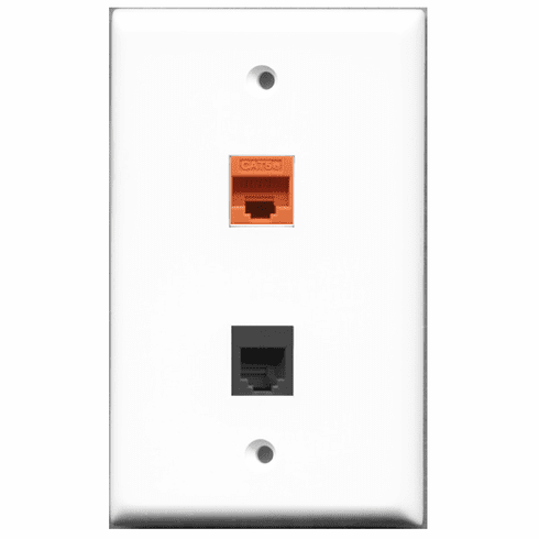 RiteAV - 1 Port Phone RJ11 RJ12 Black 1 Port Cat5e Orange  Wall Plate