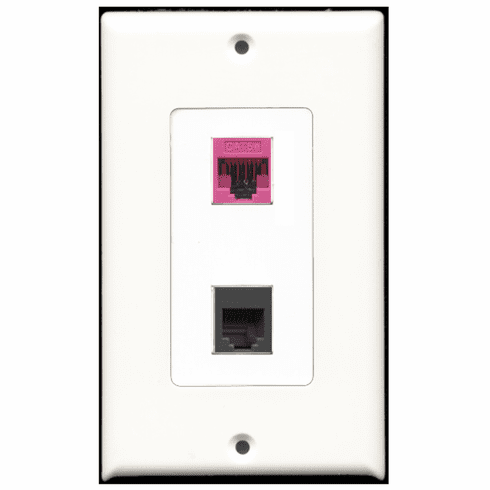 RiteAV - 1 Port Phone RJ11 RJ12 Black 1 Port Cat5e Pink Decora Type Wall Plate