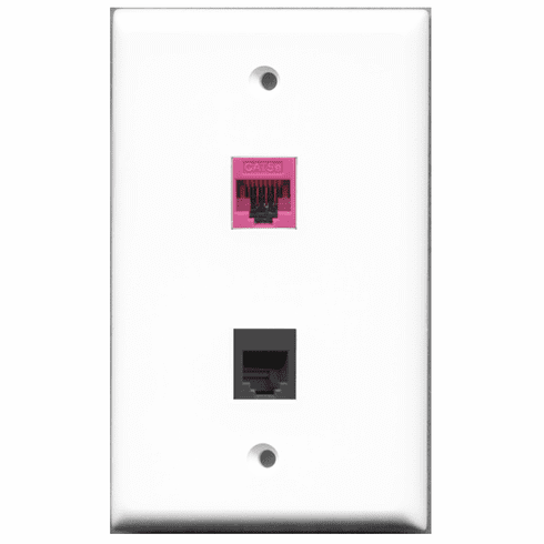 RiteAV - 1 Port Phone RJ11 RJ12 Black 1 Port Cat5e Pink  Wall Plate