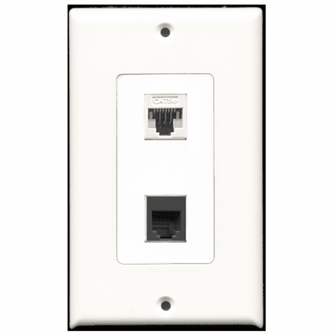 RiteAV - 1 Port Phone RJ11 RJ12 Black 1 Port Cat5e White Decora Type Wall Plate