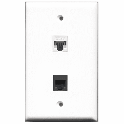 RiteAV - 1 Port Phone RJ11 RJ12 Black 1 Port Cat5e White  Wall Plate