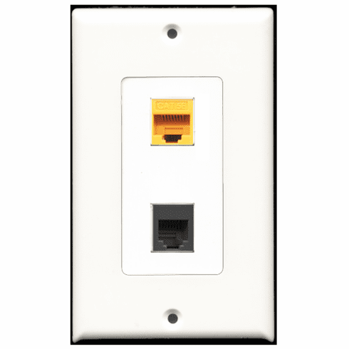 RiteAV - 1 Port Phone RJ11 RJ12 Black 1 Port Cat5e Yellow Decora Type Wall Plate
