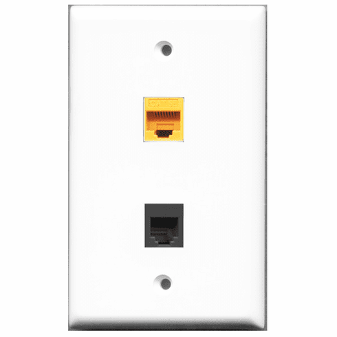 RiteAV - 1 Port Phone RJ11 RJ12 Black 1 Port Cat5e Yellow  Wall Plate