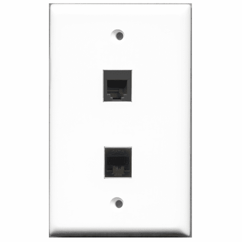 RiteAV - 1 Port Phone RJ11 RJ12 Black 1 Port Cat6 Black  Wall Plate White