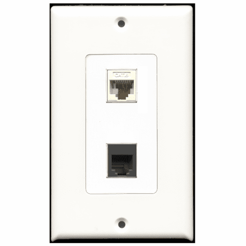 RiteAV - 1 Port Phone RJ11 RJ12 Black 1 Port Cat6 White Decora Type Wall Plate
