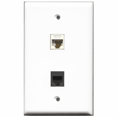 RiteAV - 1 Port Phone RJ11 RJ12 Black 1 Port Cat6 White  Wall Plate