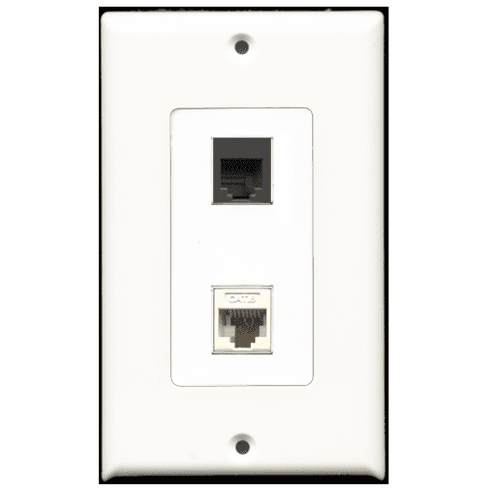 RiteAV - 1 Port Phone RJ11 RJ12 Black 1 Port Cat6 White  Wall Plate Decora White