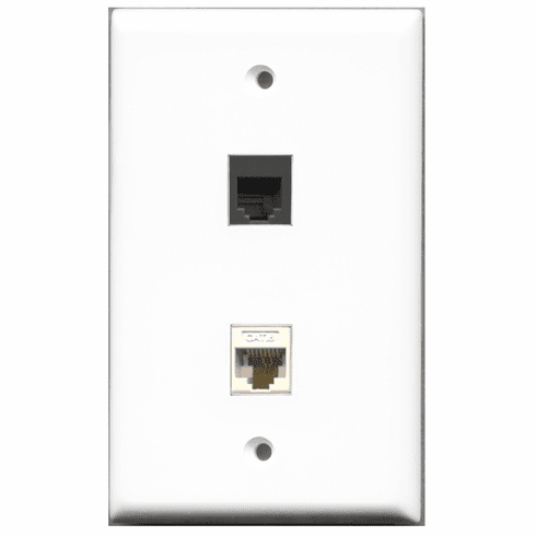 RiteAV - 1 Port Phone RJ11 RJ12 Black 1 Port Cat6 White  Wall Plate White