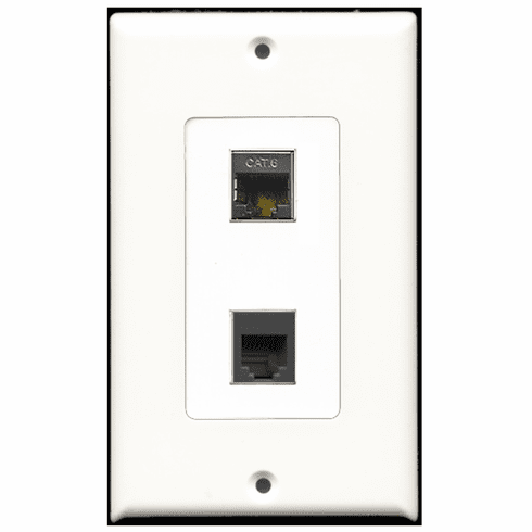 RiteAV - 1 Port Phone RJ11 RJ12 Black 1 Port Shielded Cat6 Decora Type Wall Plate