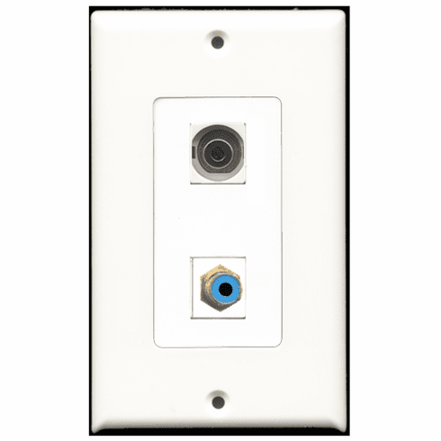 RiteAV - 1 Port RCA Blue 1 Port 3.5mm  Wall Plate Decora White