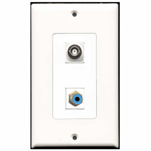 RiteAV - 1 Port RCA Blue 1 Port BNC  Wall Plate Decora White