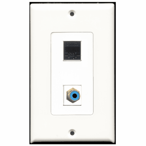 RiteAV - 1 Port RCA Blue 1 Port Cat5e Black  Wall Plate Decora White