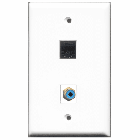 RiteAV - 1 Port RCA Blue 1 Port Cat5e Black  Wall Plate White