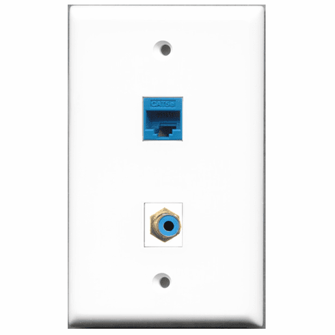 RiteAV - 1 Port RCA Blue 1 Port Cat5e Blue  Wall Plate White