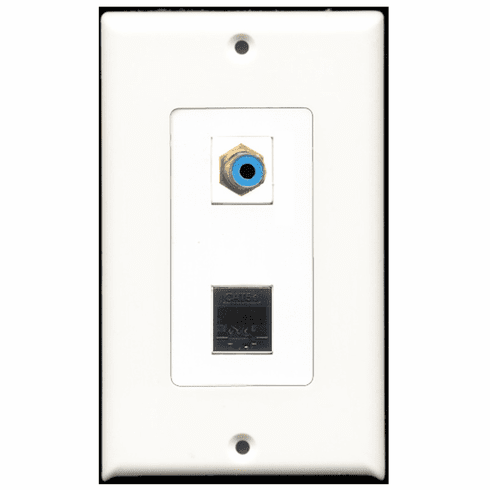 RiteAV - 1 Port RCA Blue - 1 Port Cat5e Ethernet Black  Wall Plate Decora White