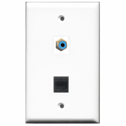 RiteAV - 1 Port RCA Blue - 1 Port Cat5e Ethernet Black  Wall Plate White