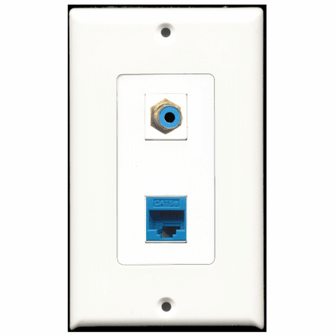 RiteAV - 1 Port RCA Blue - 1 Port Cat5e Ethernet Blue  Wall Plate Decora White