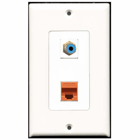 RiteAV - 1 Port RCA Blue - 1 Port Cat5e Ethernet Orange  Wall Plate Decora White
