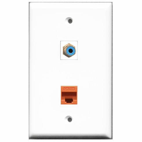 RiteAV - 1 Port RCA Blue - 1 Port Cat5e Ethernet Orange  Wall Plate White
