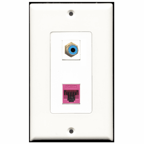 RiteAV - 1 Port RCA Blue - 1 Port Cat5e Ethernet Pink  Wall Plate Decora White