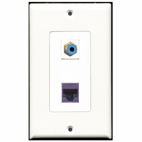 RiteAV - 1 Port RCA Blue - 1 Port Cat5e Ethernet Purple  Wall Plate Decora White