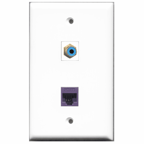 RiteAV - 1 Port RCA Blue - 1 Port Cat5e Ethernet Purple  Wall Plate White