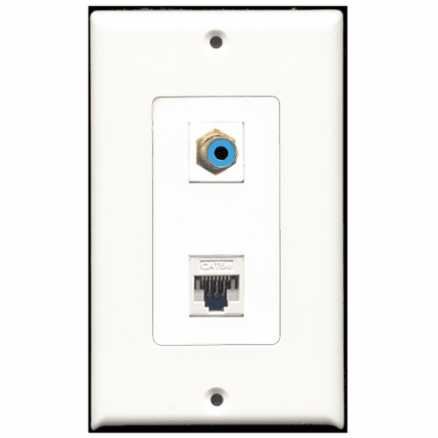 RiteAV - 1 Port RCA Blue - 1 Port Cat5e Ethernet White  Wall Plate Decora White
